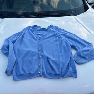 Holmewood Machine Washable Periwinkle Lambswool Button Front Cardigan Size L